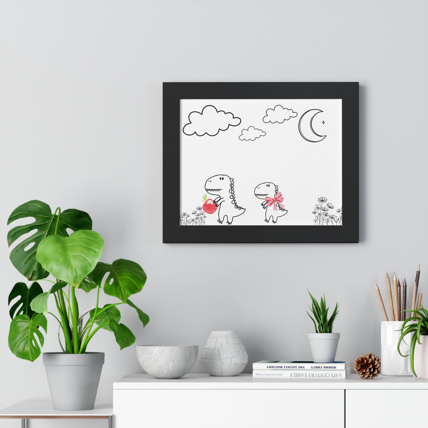 Cute Dinosaur Framed Poster, Whimsical Home Decor, Kids Room Art, Nursery Wall Art, Children's Gift, Dino Lovers
