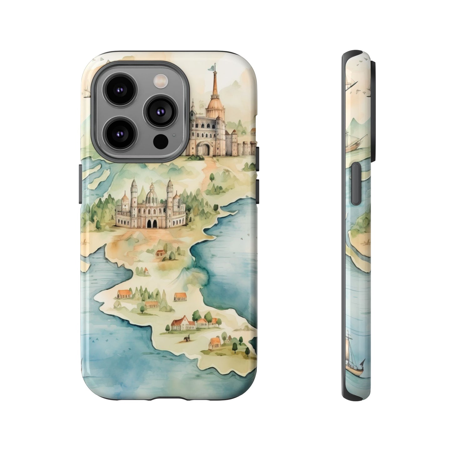 Hard Phone Case — Watercolor Fantasy Map Castle Design