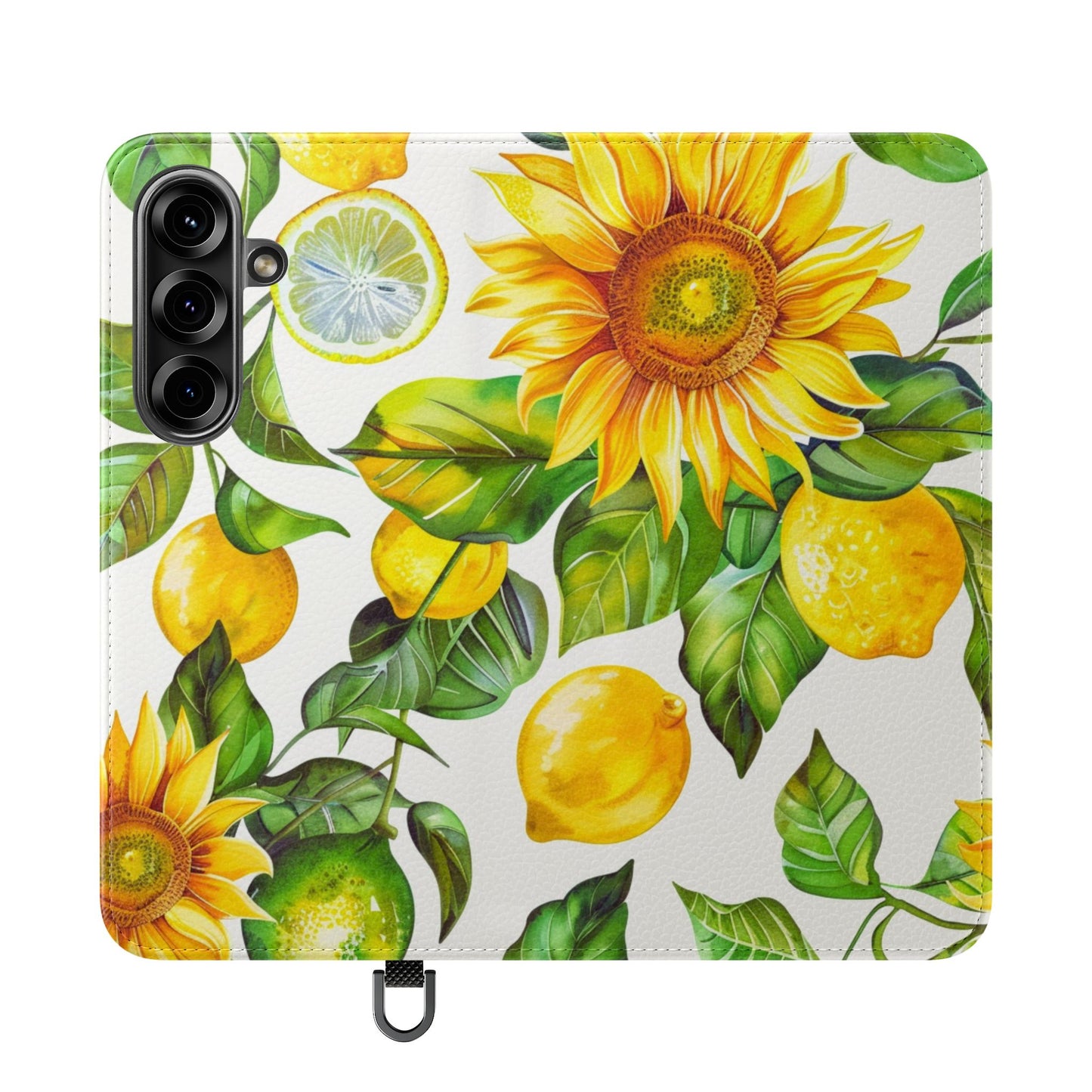 Sunflower & Lemon Flip Phone Case – Floral Wallet Flip Case with Card Slots