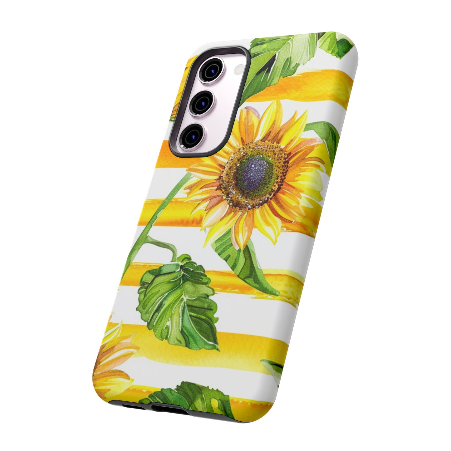Sunflower Stripes Phone Case - Bright Floral Tough Case