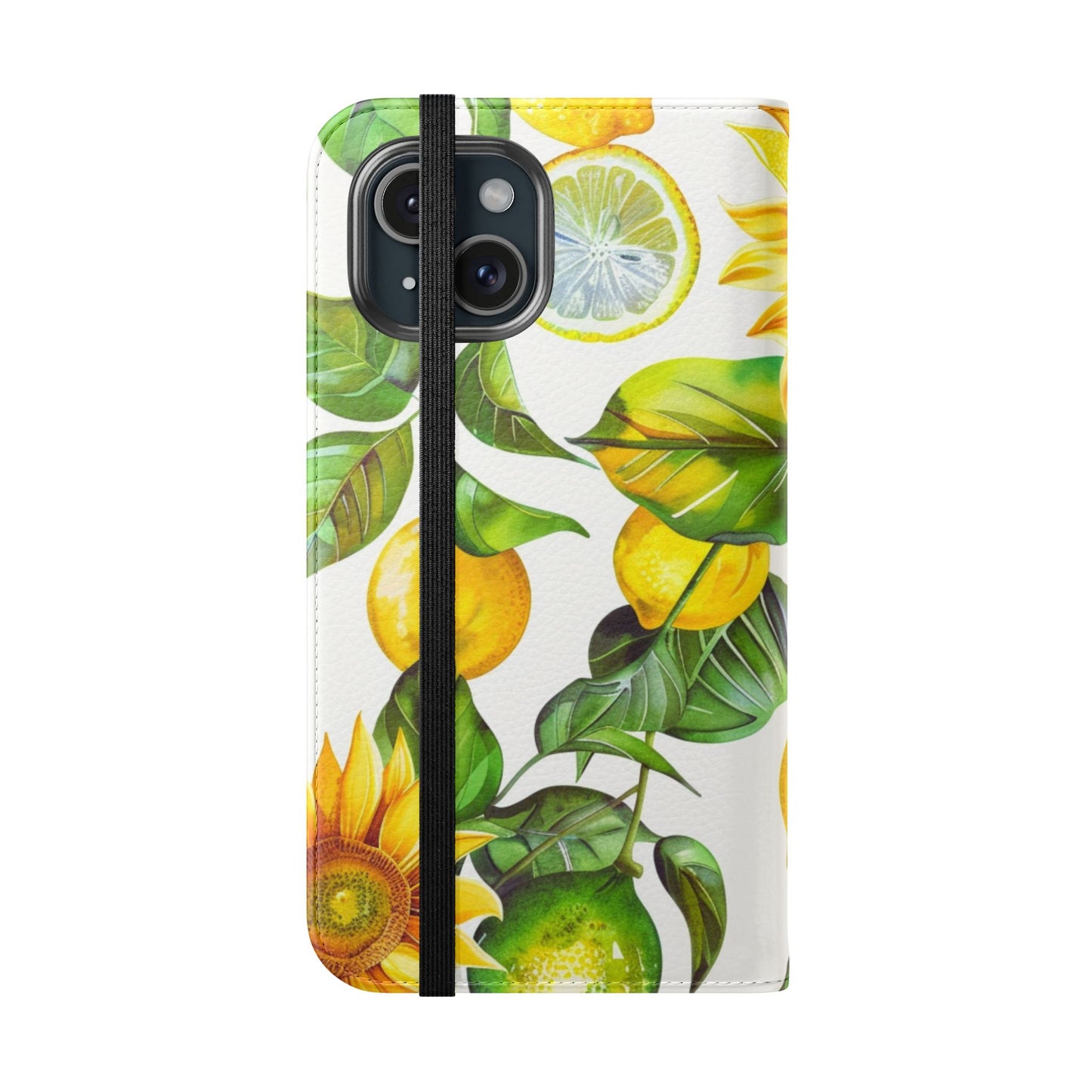 Sunflower & Lemon Flip Phone Case – Floral Wallet Flip Case with Card Slots
