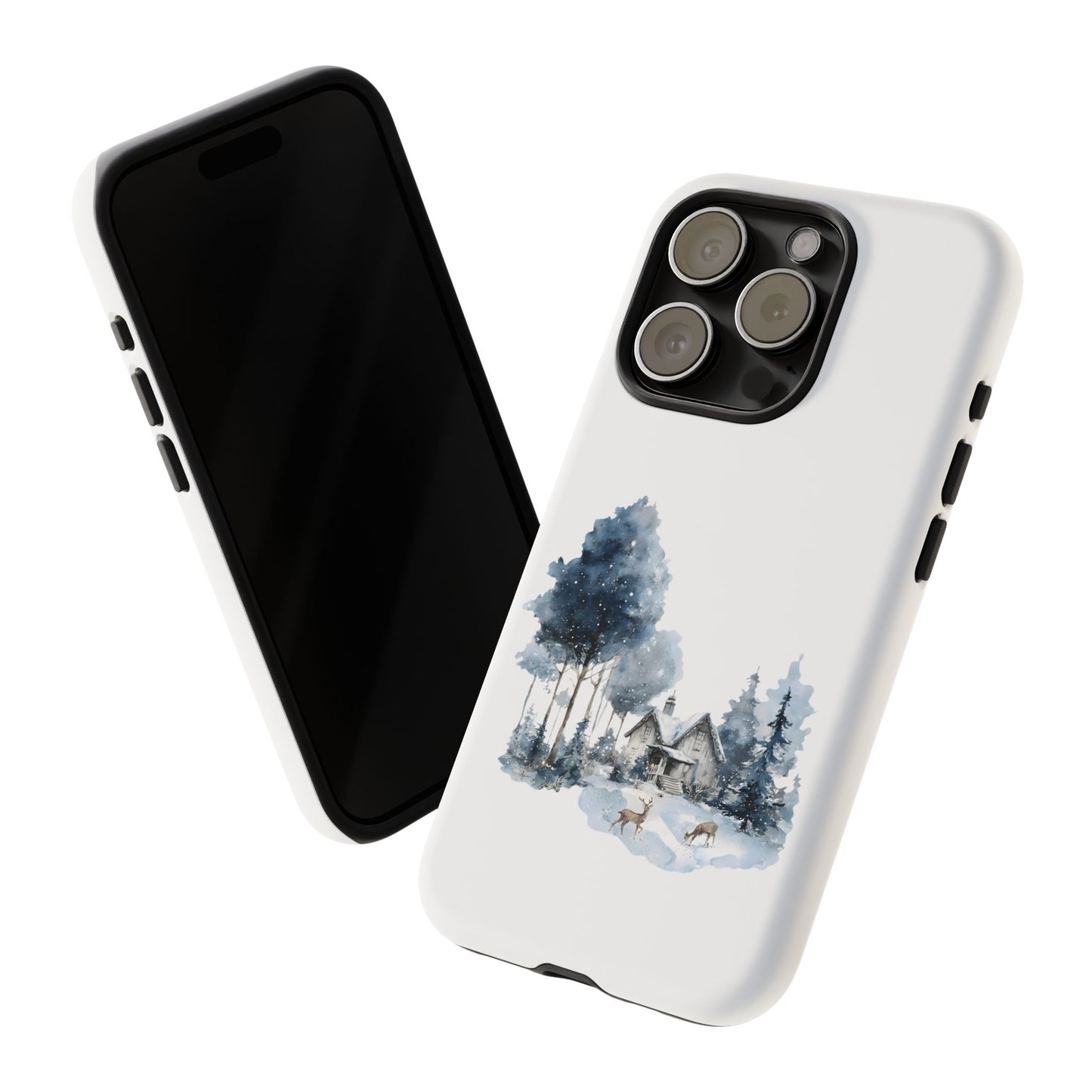 Nature-Inspired Tough Phone Case with Winter Cabin Design
