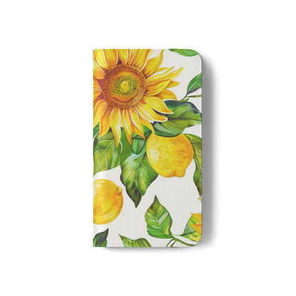 Sunflower & Lemon Flip Phone Case – Floral Wallet Flip Case with Card Slots