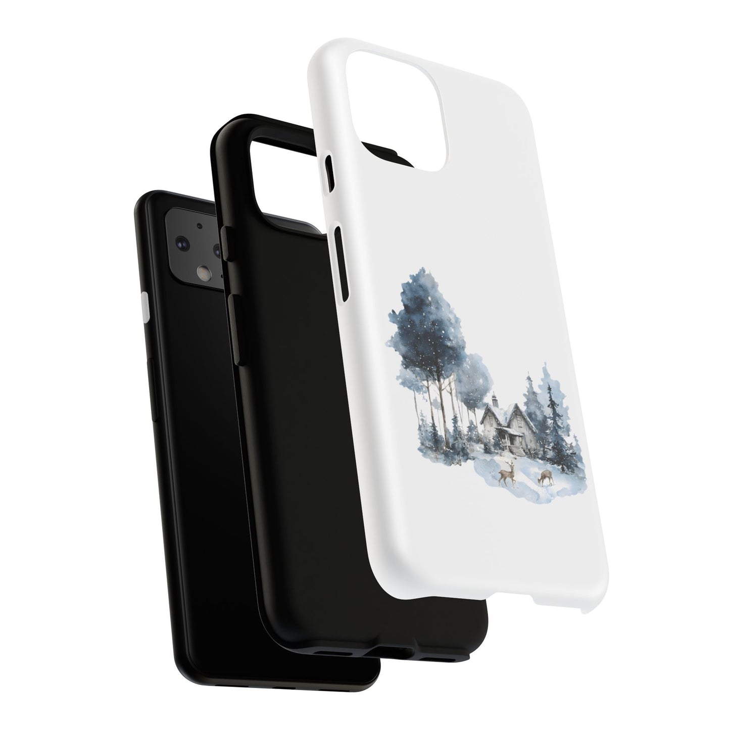 Nature-Inspired Tough Phone Case with Winter Cabin Design