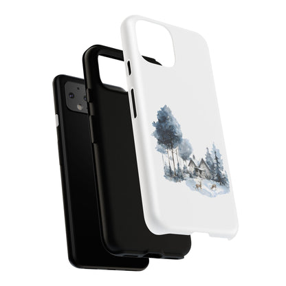 Nature-Inspired Tough Phone Case with Winter Cabin Design