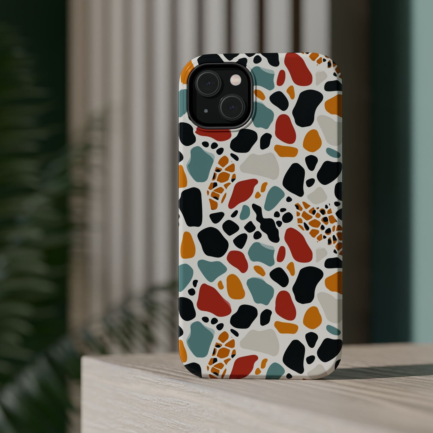 Terrazzo Pattern Magnetic Impact Phone Case — Colorful Retro Pebble Design