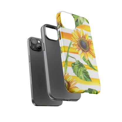 Sunflower Stripes Phone Case - Bright Floral Tough Case