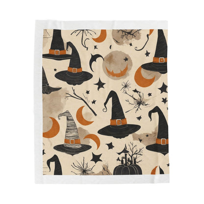 Spooky Halloween Velveteen Plush Blanket, Cozy Throw for Fall, Witchy Decor, Chilly Nights, Halloween Party, Gift for Witch Lovers