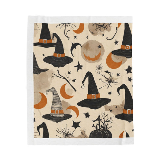 Spooky Halloween Velveteen Plush Blanket, Cozy Throw for Fall, Witchy Decor, Chilly Nights, Halloween Party, Gift for Witch Lovers