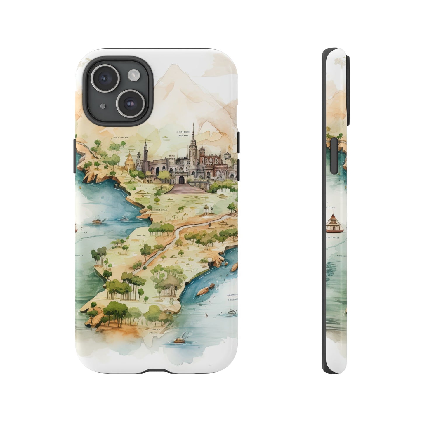 Hard Phone Case — Watercolor Fantasy Map Castle Design