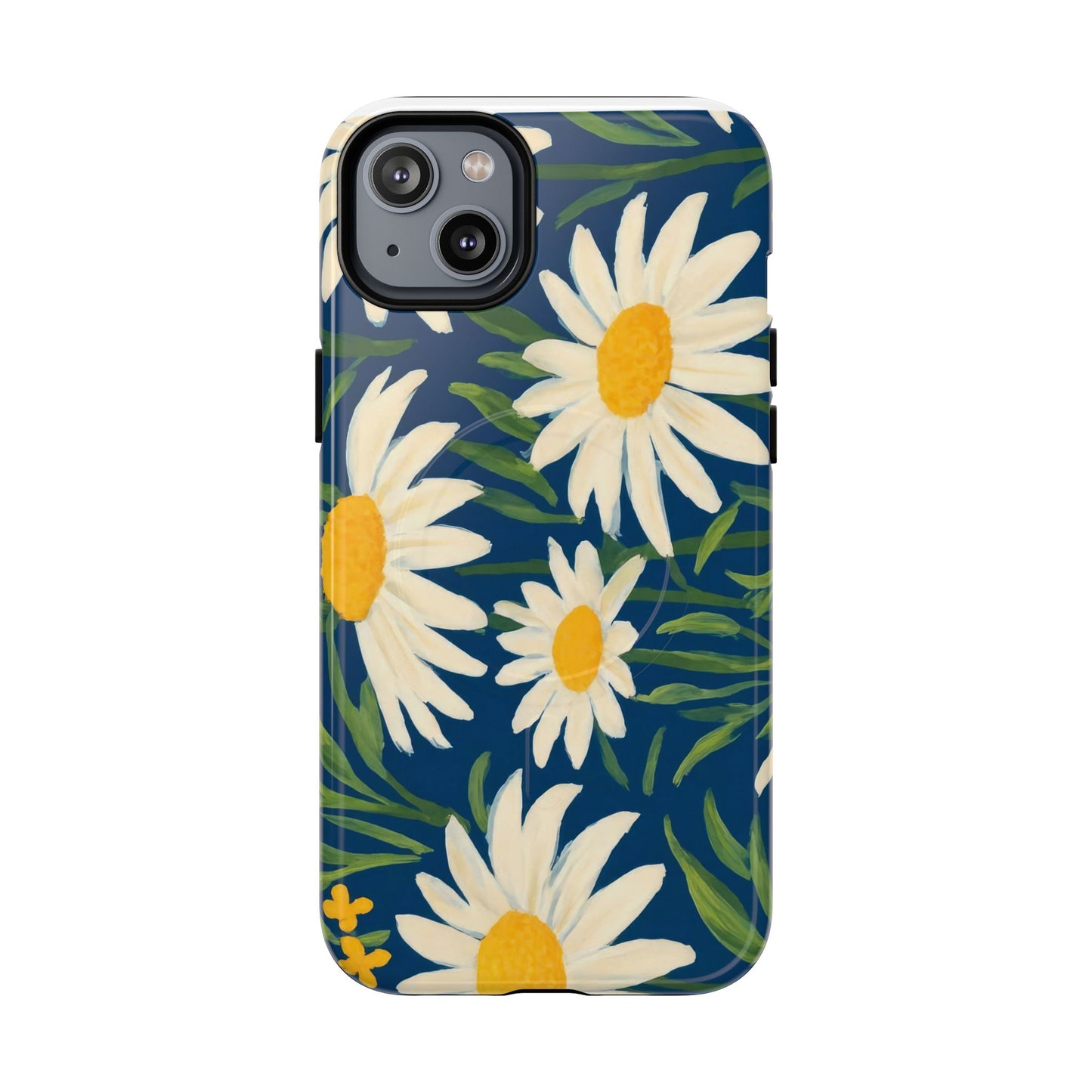 Daisy Floral IPhone Case-Tough Magnetic Cover ,Glossy Finish ,Retro Botanical Flower  Design.