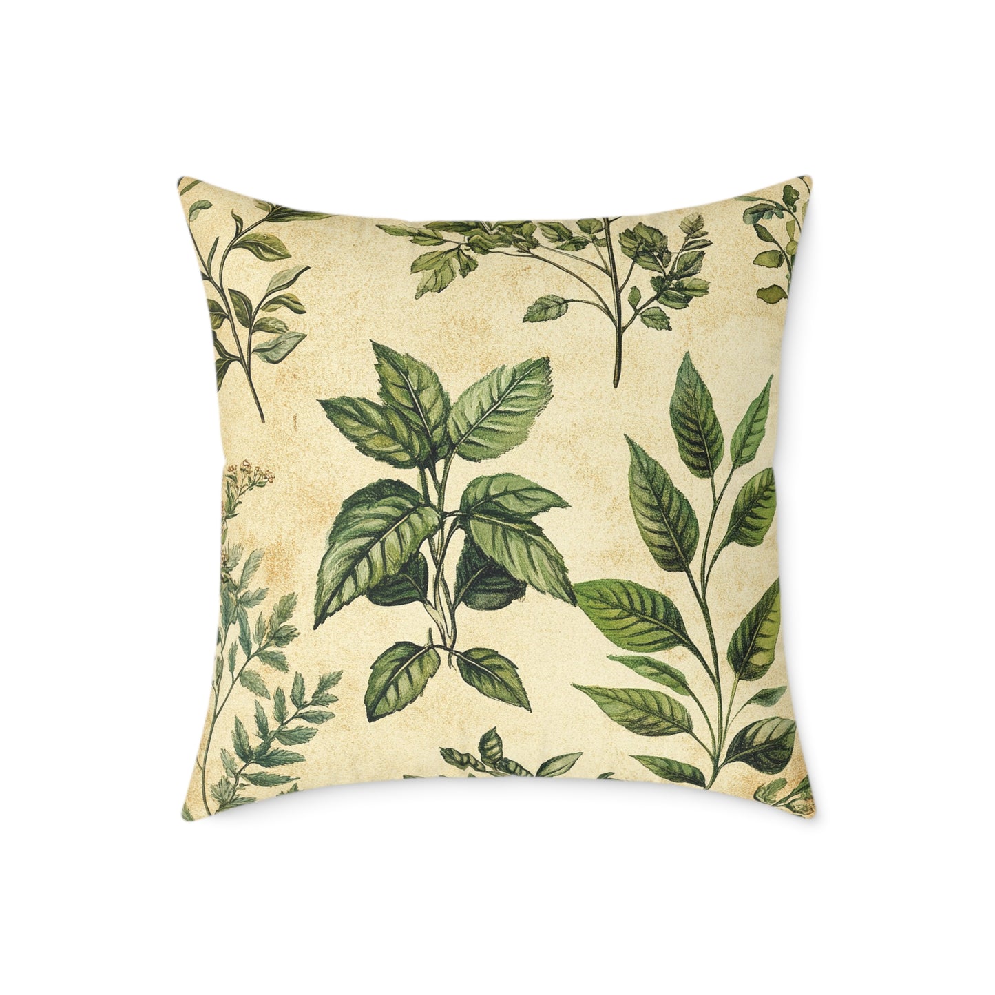 Botanical Floral Throw Pillow — Vintage Greenery Square Cushion