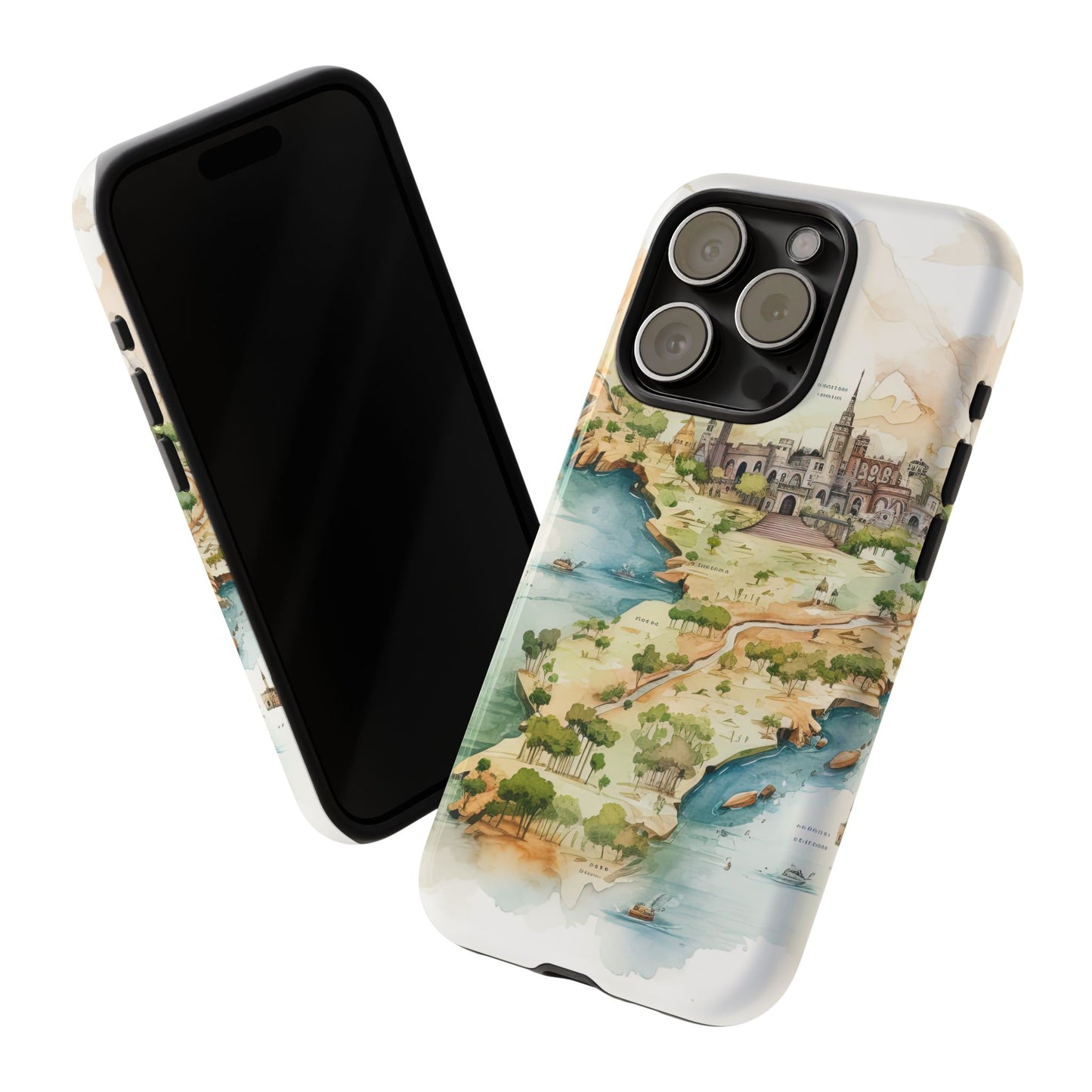 Hard Phone Case — Watercolor Fantasy Map Castle Design