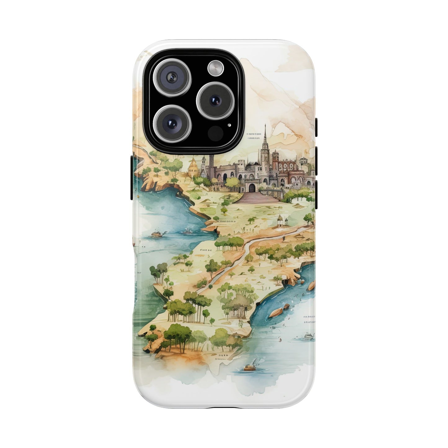 Hard Phone Case — Watercolor Fantasy Map Castle Design