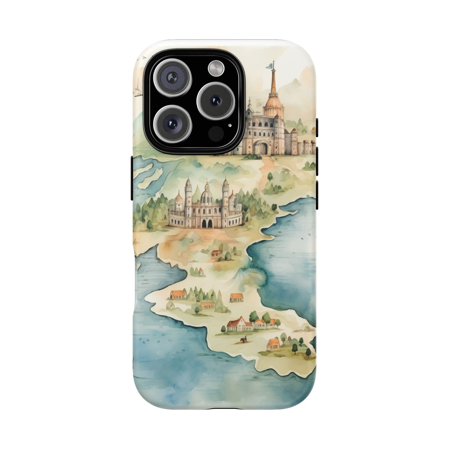 Hard Phone Case — Watercolor Fantasy Map Castle Design