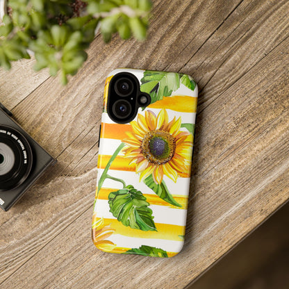 Sunflower Stripes Phone Case - Bright Floral Tough Case