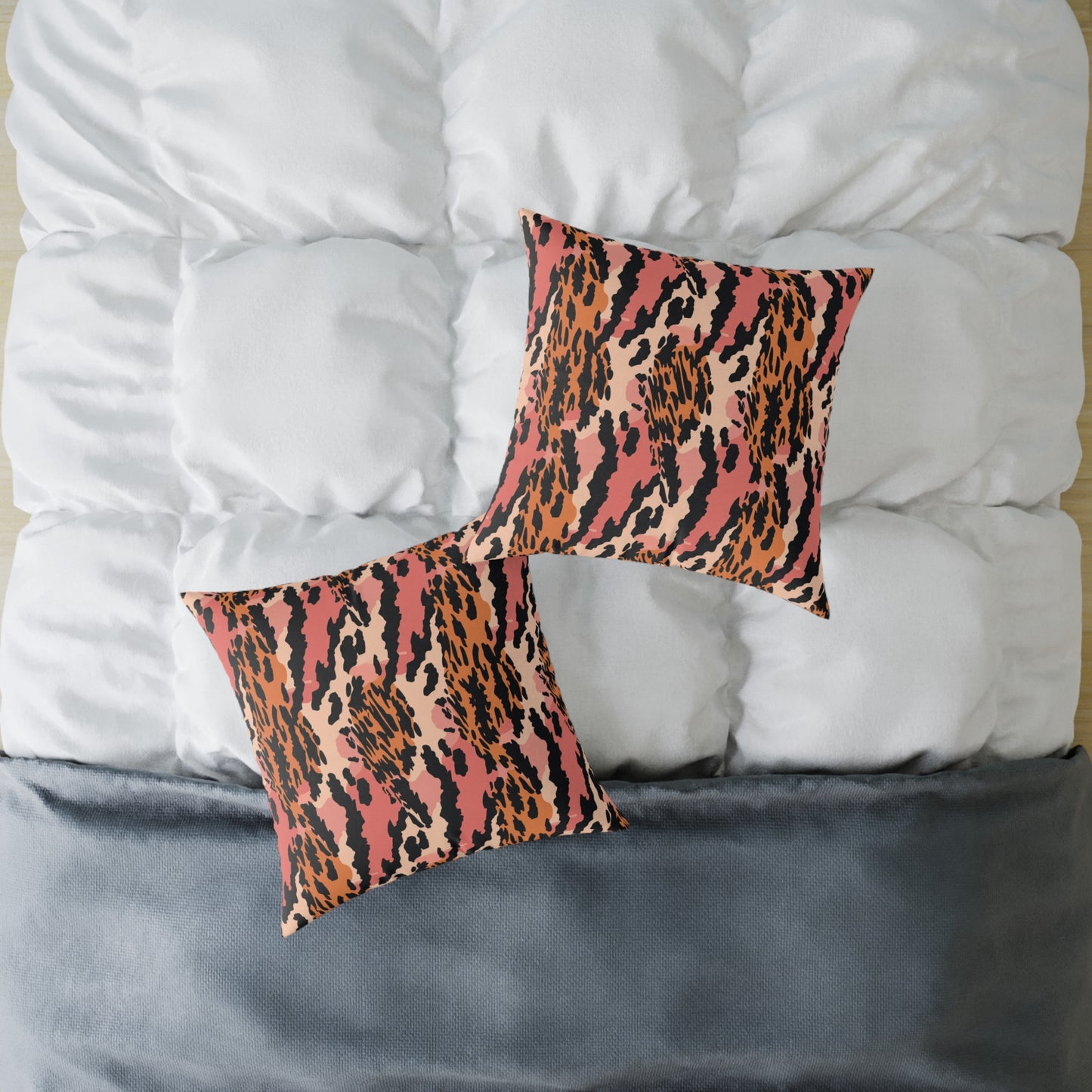Leopard Print Square Pillow — Pink & Orange Animal Print Decorative Cushion