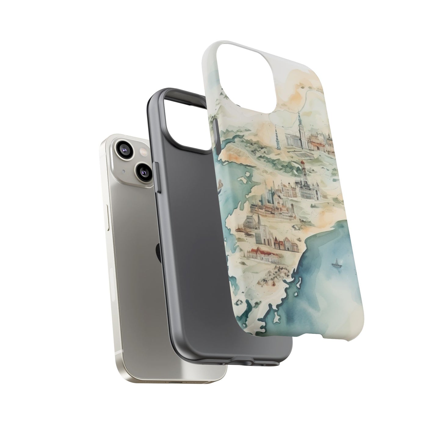 Hard Phone Case — Watercolor Fantasy Map Castle Design