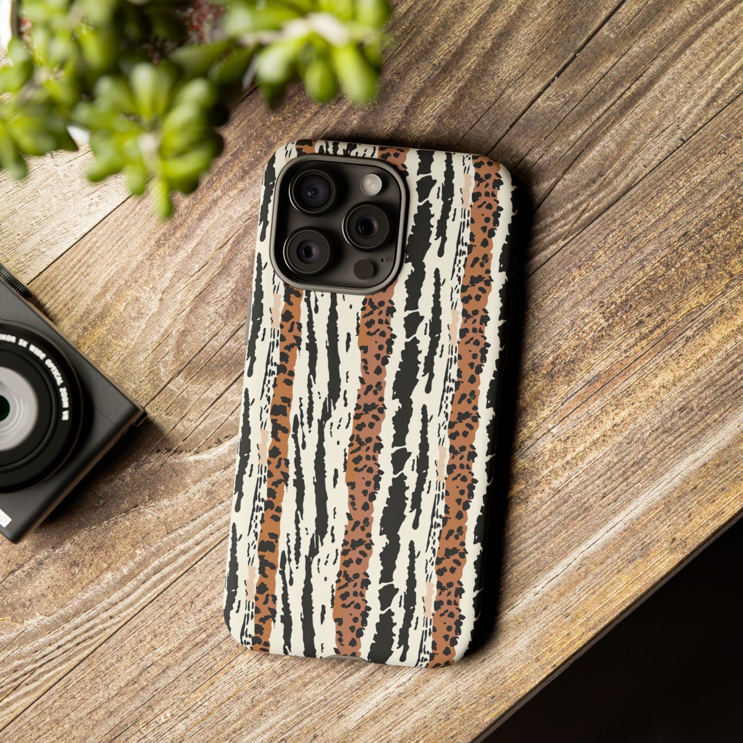 Animal Stripe Phone Case — Leopard & Zebra Pattern Tough Protective Cover,Africa Pattern .