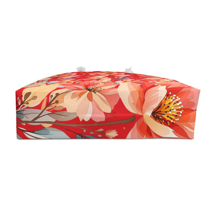 Floral Lotus Weekender Bag – Coral & Brown Travel Tote
