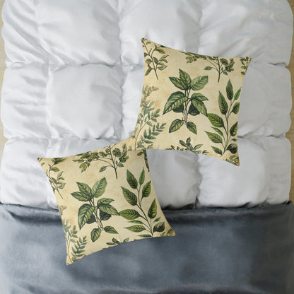 Botanical Floral Throw Pillow — Vintage Greenery Square Cushion