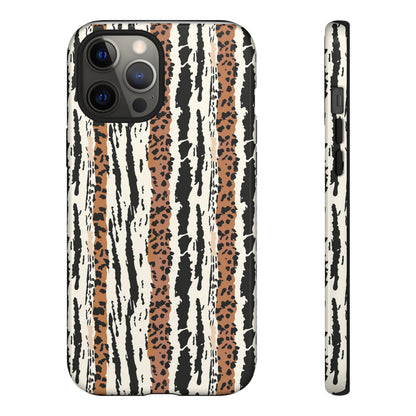 Animal Stripe Phone Case — Leopard & Zebra Pattern Tough Protective Cover,Africa Pattern .