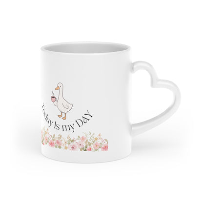 Mug - Duck and Flowers Heart-Shaped Mug - Today Is My Day Design