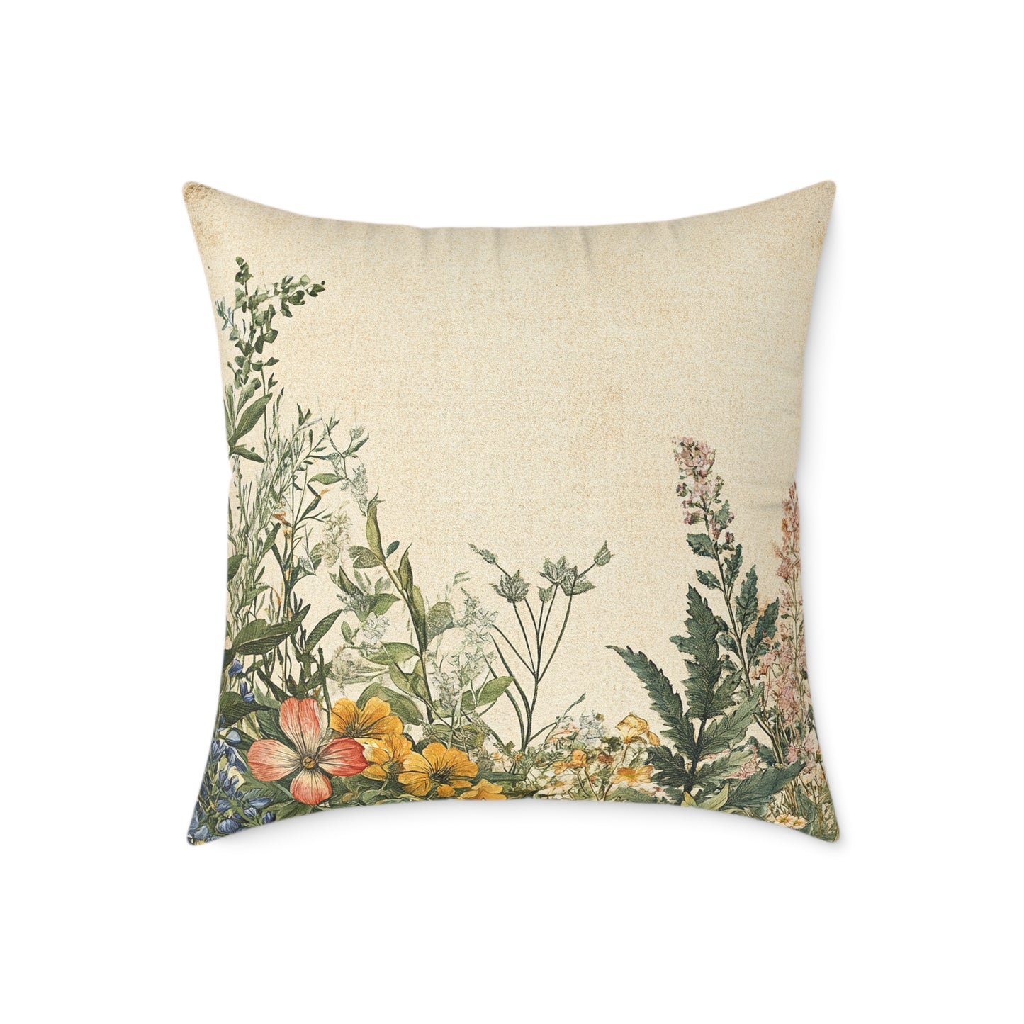 Botanical Floral Throw Pillow — Vintage Greenery Square Cushion