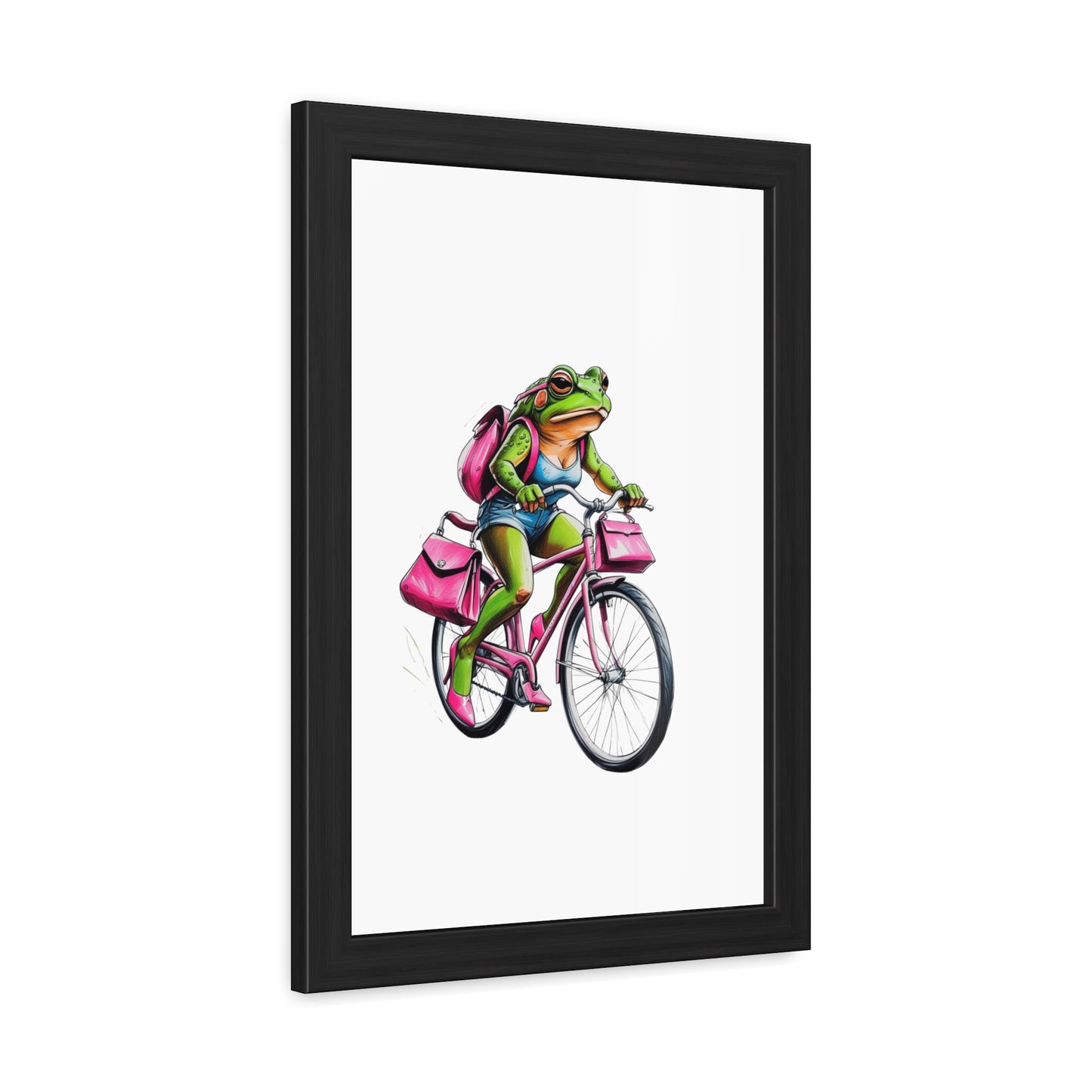 Whimsical Frog on Bicycle Framed Poster, Quirky Wall Art, Home Decor, Gift for Nature Lovers, Bike Enthusiasts