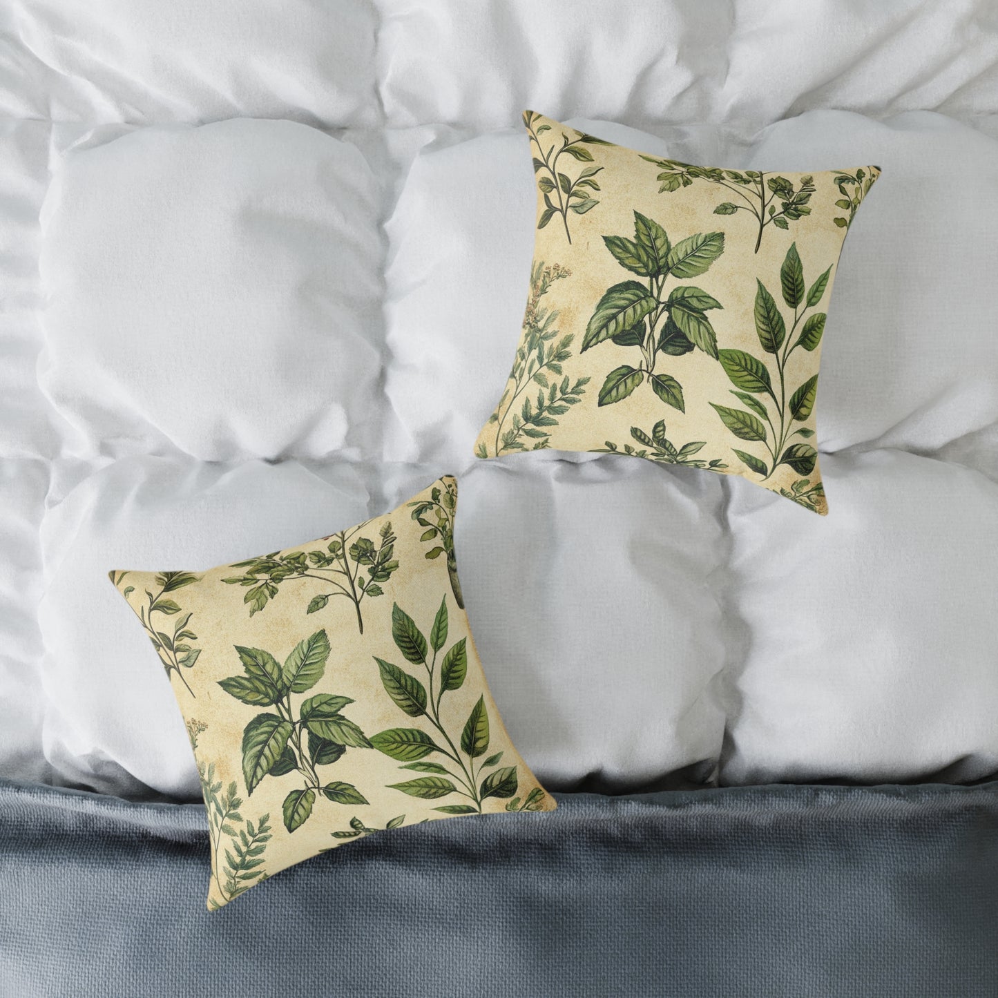 Botanical Floral Throw Pillow — Vintage Greenery Square Cushion