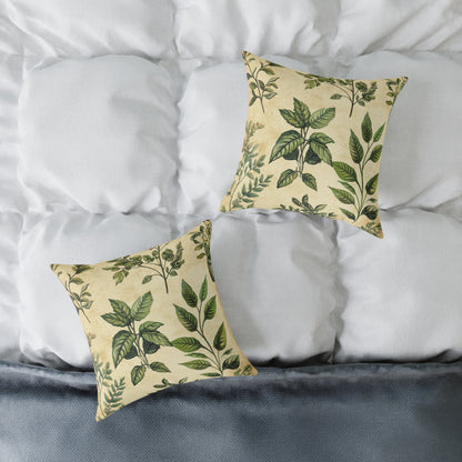 Botanical Floral Throw Pillow — Vintage Greenery Square Cushion