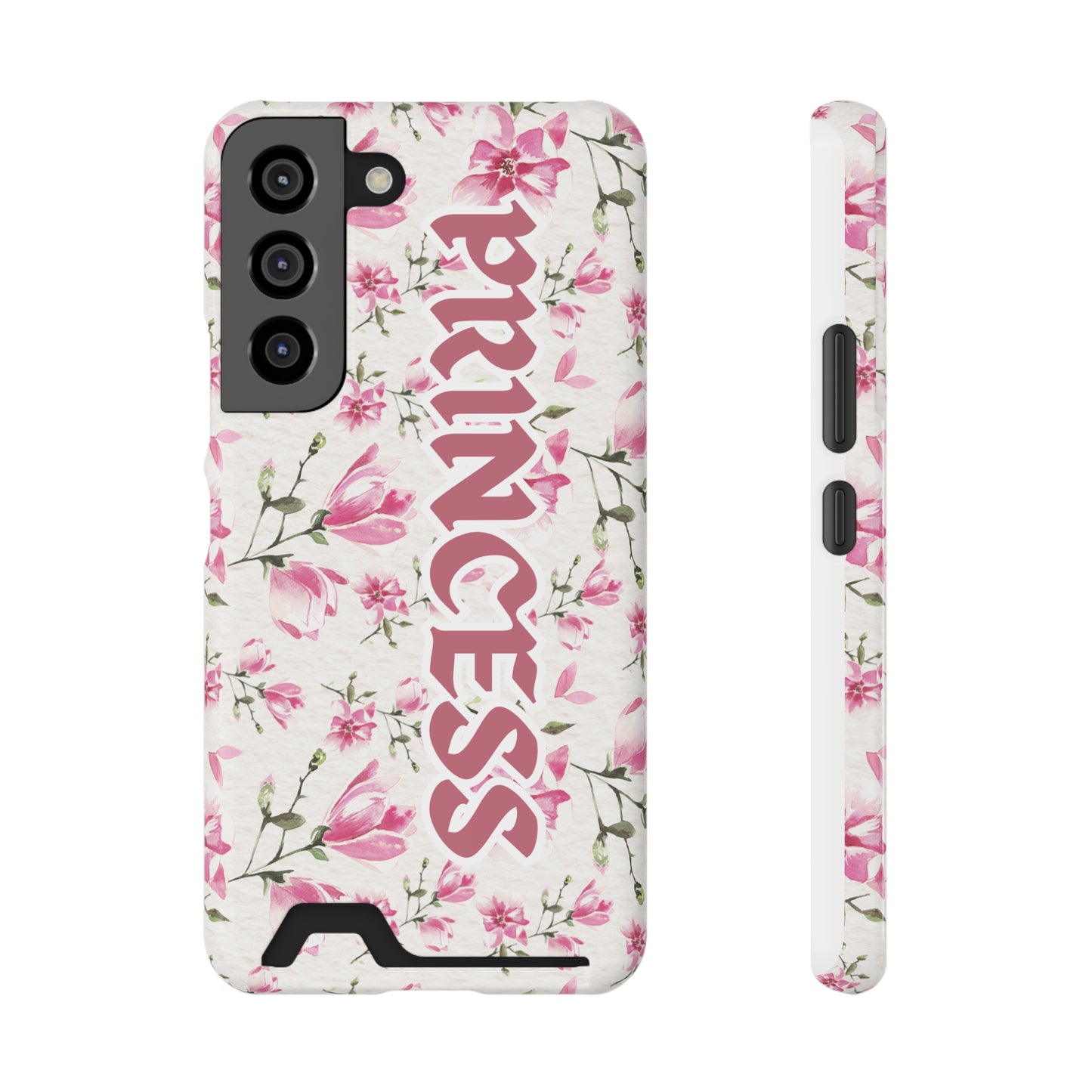 Chic Floral Phone Case with Card Holder for Princesses, Cute Floral Design, Gift for Her