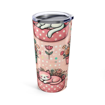 20oz Floral Cat Tumbler – Cute Polka Dot Teacup Bouquet Travel Mug