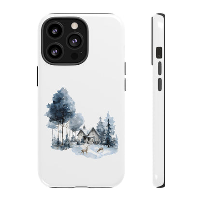 Nature-Inspired Tough Phone Case with Winter Cabin Design