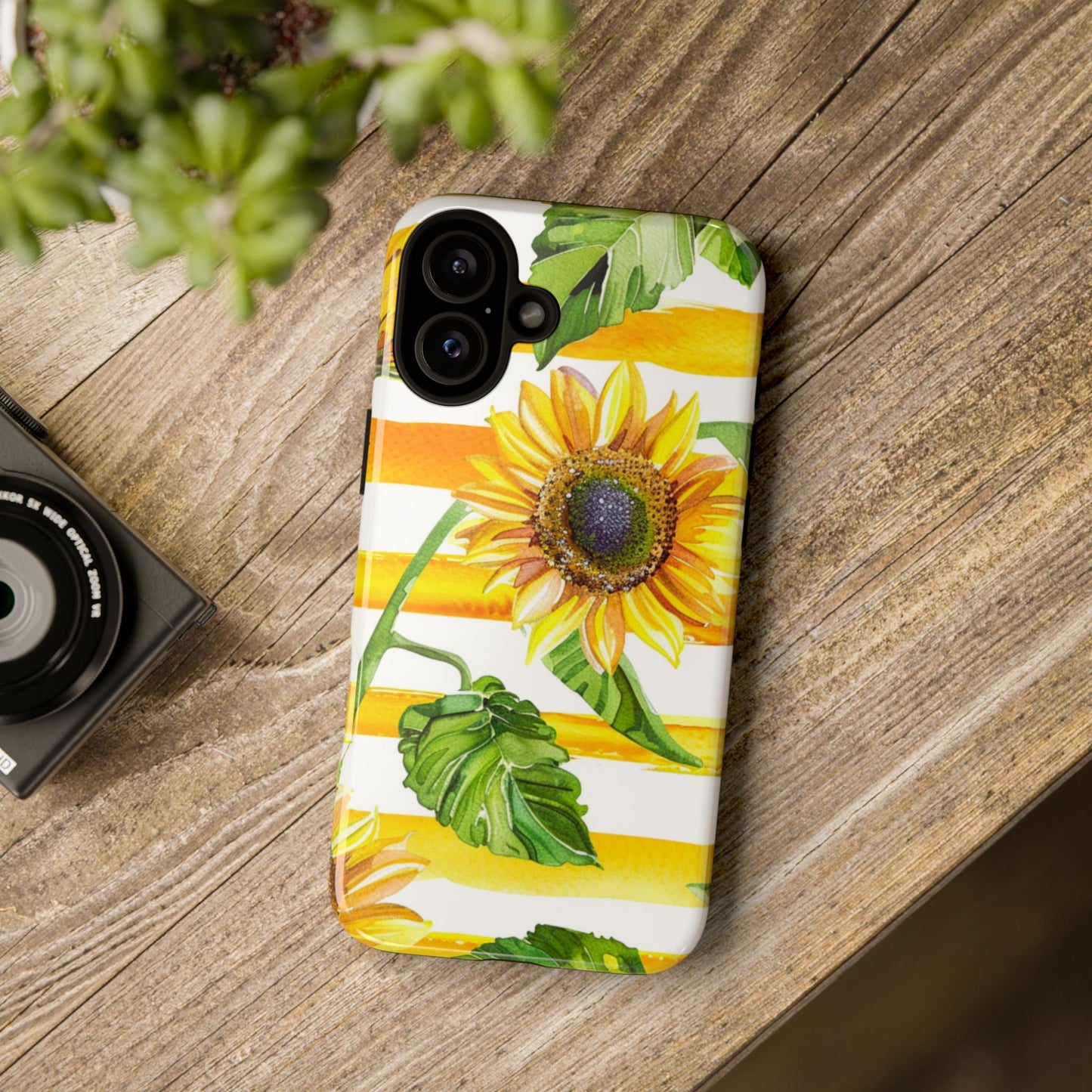 Sunflower Stripes Phone Case - Bright Floral Tough Case