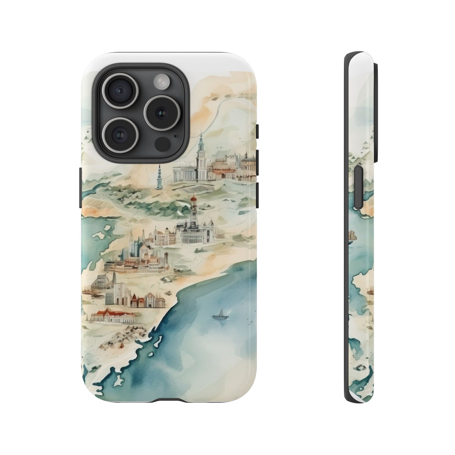 Hard Phone Case — Watercolor Fantasy Map Castle Design