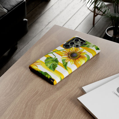 Sunflower Stripes Phone Case - Bright Floral Tough Case