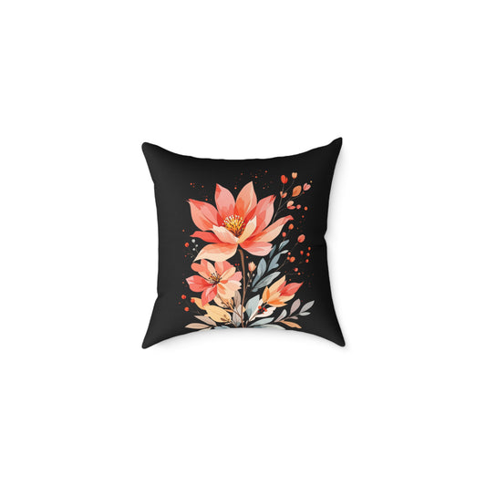 Floral Bloom Square Pillow — Coral Watercolor Flower Throw Pillow