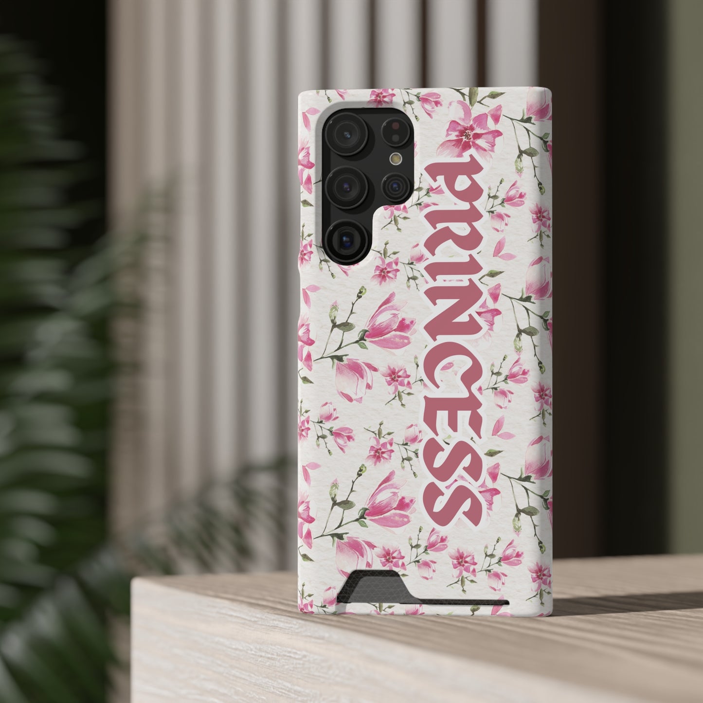 Chic Floral Phone Case with Card Holder for Princesses, Cute Floral Design, Gift for Her