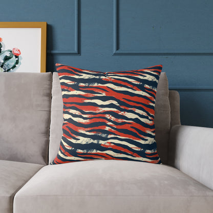 Red Navy Tiger Stripe Square Pillow - Bold Animal Print Decorative Cushion