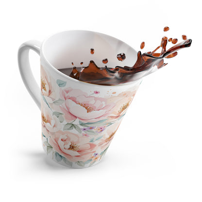 Floral Latte Mug – Pink Peony Watercolor Coffee Cup