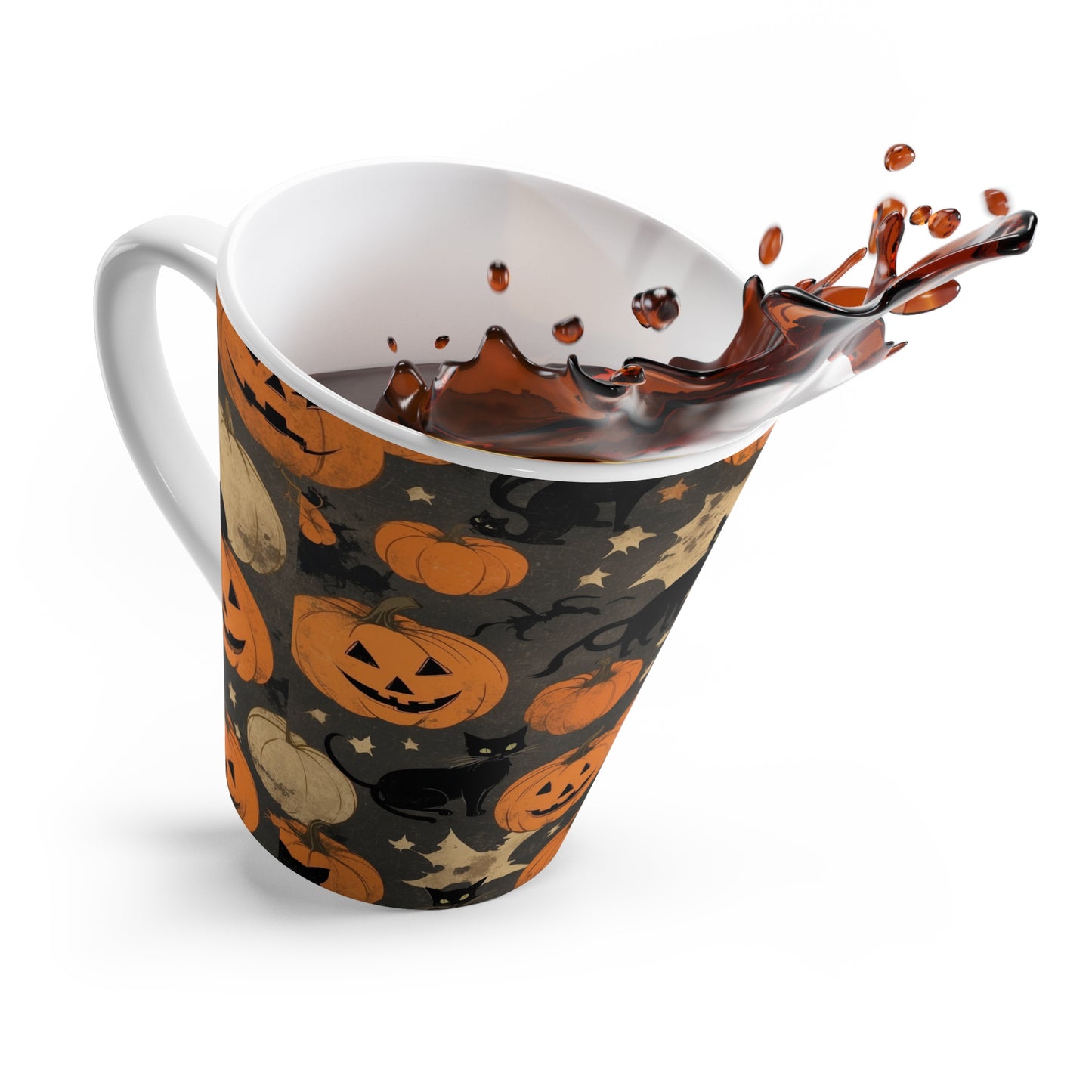 Spooky Black Cat Halloween Latte Mug, Coffee Cup for Autumn, Fall Décor, Witchy Gift, Cat Lover's Halloween Mug, Pumpkin Spice Mug