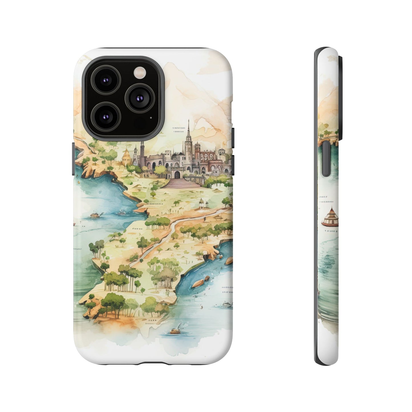 Hard Phone Case — Watercolor Fantasy Map Castle Design
