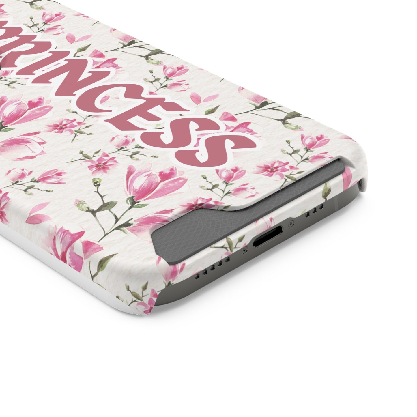 Chic Floral Phone Case with Card Holder for Princesses, Cute Floral Design, Gift for Her