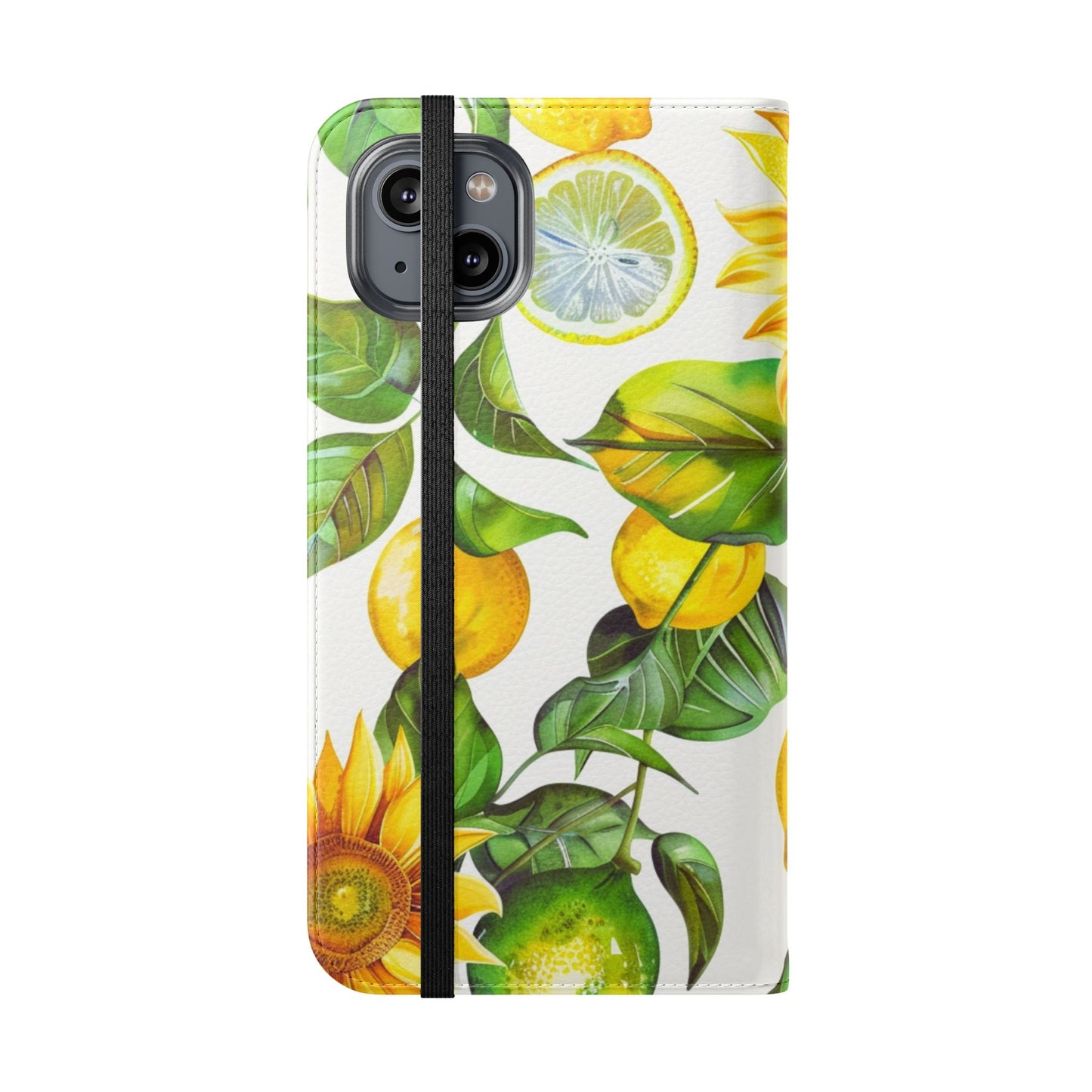 Sunflower & Lemon Flip Phone Case – Floral Wallet Flip Case with Card Slots