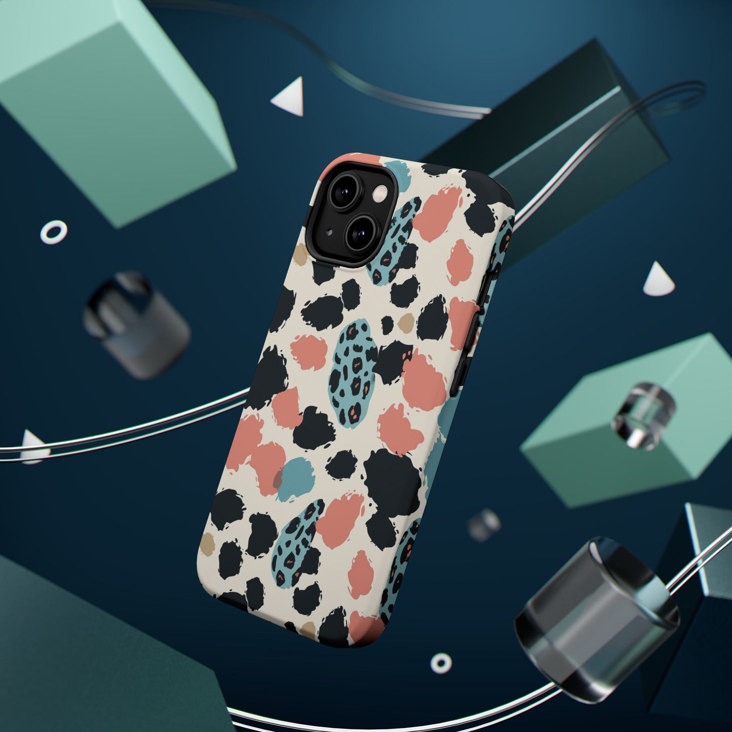 Leopard Splash Magnetic Impact Phone Case — Teal & Coral Animal Print
