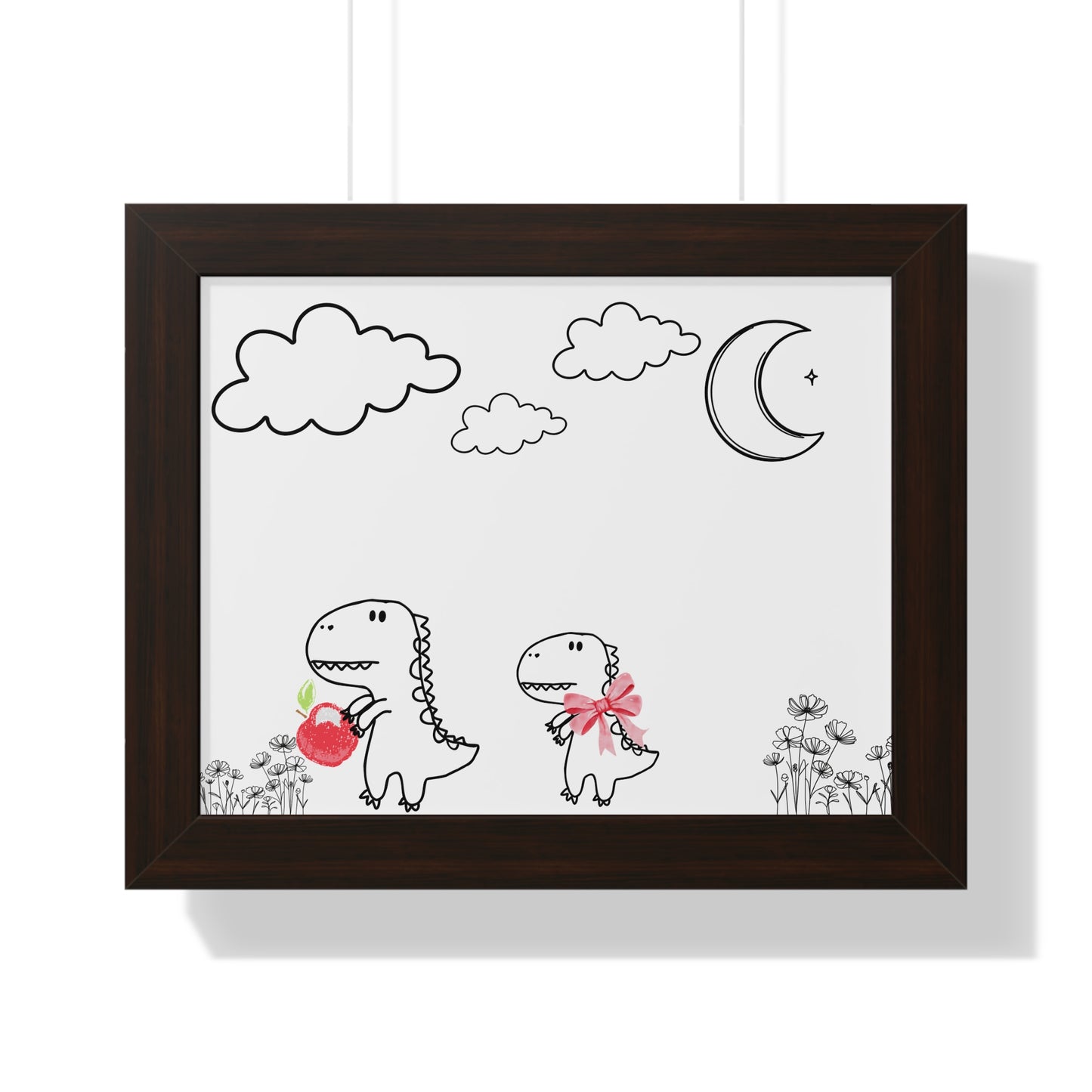Cute Dinosaur Framed Poster, Whimsical Home Decor, Kids Room Art, Nursery Wall Art, Children's Gift, Dino Lovers