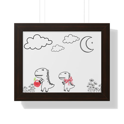 Cute Dinosaur Framed Poster, Whimsical Home Decor, Kids Room Art, Nursery Wall Art, Children's Gift, Dino Lovers