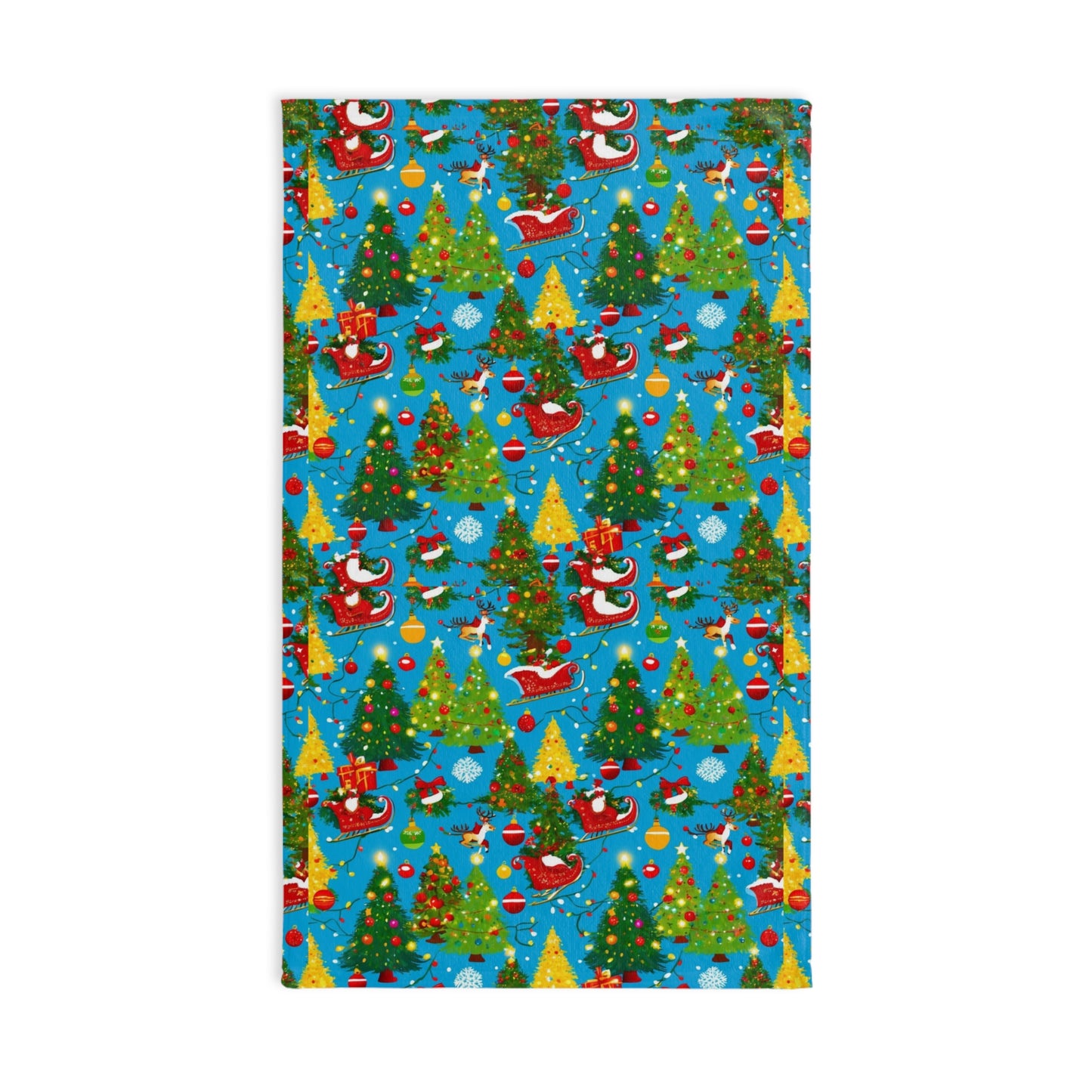 Festive Christmas Hand Towel for Kitchen or Bathroom, Holiday Decor, Gift for Mom, Santa and Christmas Trees Design