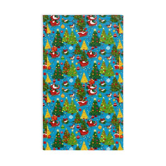 Festive Christmas Hand Towel for Kitchen or Bathroom, Holiday Decor, Gift for Mom, Santa and Christmas Trees Design